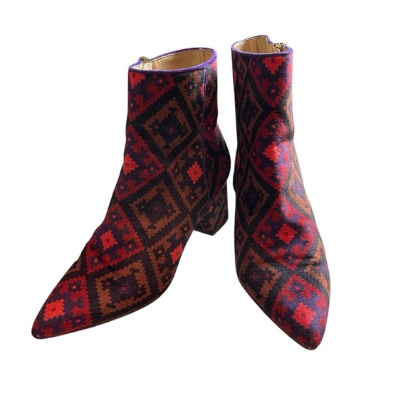 Brian Atwood B-Kelsi Tribal Print Fabric Block Heel Booties Size 7 - Picture 5 of 9